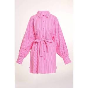 NEW BEULAHSTYLE women's stripe pattern print belted midi shirt dress in pink